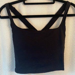 HALARA Square Neck Crisscross Back Black Cropped Tank Top